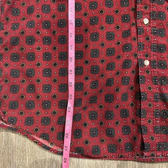 Vintage Cambridge Classics Corduroy Shirt Mens Red & Green Geometric L Button Up - Picture 7 of 7